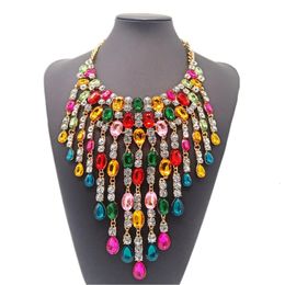 Chokers Fashion Maxi Clear Crystal Choker Necklace for Women Long Tassel Statement Necklace Pendants Chunky Collar Jewellery Wholesale 231124