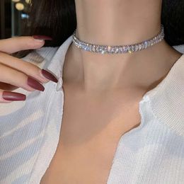 Chokers Luxury Shiny Zircon Square Choker Necklaces for Women Exquisite Crystal Short Sexy Necklace Wedding Bride Jewellery Gift 231123