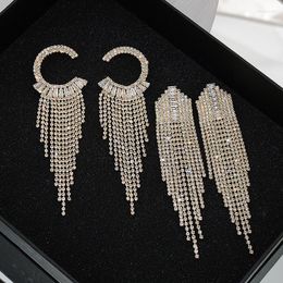 Stud Earrings 2023 Temperament Simple Fringed Zircon Long Earring Rhinestone Retro Exaggeration Full Drill Super Flash Female