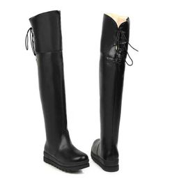 warmer Large Size 34-43 Cute Women Platform Over the Knee Boots College Style Ladies Thigh High Snow Boots Black White Winter Boots