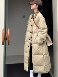 Women s Down Parkas Winter Jacket Mid Length Loose Lapel Retro Casual Versatile Fashion Warm Coat Long Sleeved Woman Clothing 231124