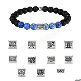 Charm Bracelets Bracelet Homme 12 Zodiac Signs 8Mm Natural Stone Black Constellations Horoscope Jewellery Drop Delivery Dh257