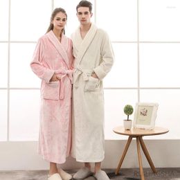 Women's Sleepwear Women Winter Extra Long Warm Flannel Bathrobe Plus Size Lovers Thick Coral Fleece Bath Robes Men Solid Dressing Gown