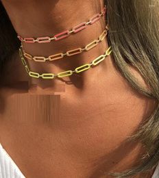 Chains Colorful Enamel Paper Clip Link Necklaces For Women With Gold Plated Color Designer Choker Fashion Jewelry Party