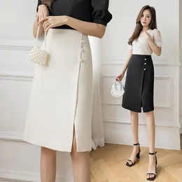 Skirts Office Ladies Split A Line Korean Casual Slim Elegant Work Wear Suit Skirt Female Black High Street Knee