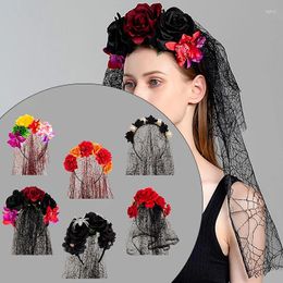 Party Supplies Halloween Flower Lace Veil Headband Day Of The Dead Crown Cosplay Hair Hoop Women Costume Accessories