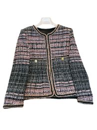 Autumn Multicolor Plaid Print Panelled Tweed Jacket Long Sleeve Round Neck Buttons Classic Jackets Coat Short Outwear A3O116532