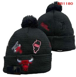 Fashion- Chicago''Bulls''Beanie Knitted Hats Sports Teams Baseball Football Basketball Beanies Caps Women& Men Pom Fashion Winter Top Caps Sport Knit Hats a11