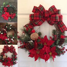 Faux Floral Greenery Red Christmas Wreath Artificial Plant Rattan Circle Wall Decor Simulation Flower Garland Holiday Home el Plant Shop Decor 231123