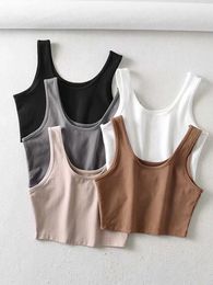 Camisoles Tanks sexy women summer crop tops sleeveless short cotton u collar knitted bar 230424