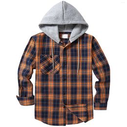 Men's Casual Shirts Long Sleeve Cartoon Shirt Flannel Warm Mens Hooded Street Retro Business Men Clothing Chemise Homme