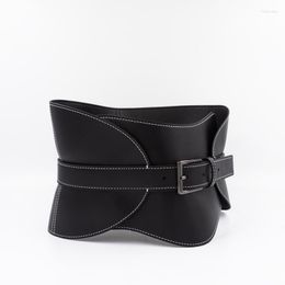 Belts Top-stitched Waist Seal Leather Women's Wide Waistband Black Pin Buckle Fashion Soft Dress Decorative Belt