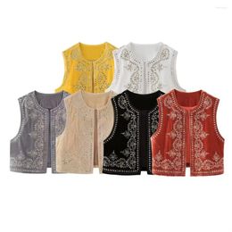 Women's Tanks 2023 Autumn Style Retro Ethnic 6-color Sequin Embroidered Vest For Women Floral Velvet Cardigan Top 6895268