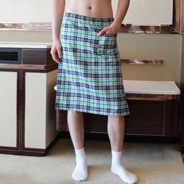 Men S Sexy Plaids Pamas Shorts Breathable Side Split Towel Sleepwear Underwear Checks Sleeping Pants Skirt Bathrobe Nightdress