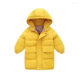 Down Coat Boys' Long-Sleeved Hooded Jacket 6 Years 2023 Winter Long Boys Girls Chunky Warm Yellow Children's Clothing