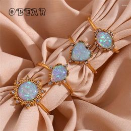 Cluster Rings 316L Stainless Steel European Color Opal Sun Heart Ring Women Personality Versatile Anniversary Gift Jewelry