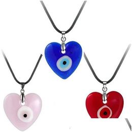 Pendant Necklaces Evil Eye Pendant Necklace Glass Leather Rope Chain Turkish Protect Lucky Necklaces For Women Men Drop Delivery Jewel Dh0Fm