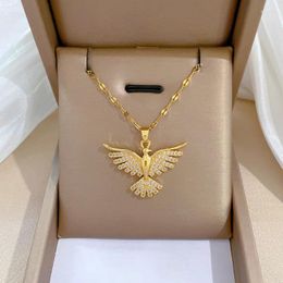Pendant Necklaces 12pcs/lot Stainless Steel Gold Color Zircon Phoenix Bird Chain Necklace For Women Party Fashion Jewelry Gift Wholesale