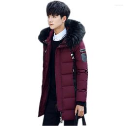 Men's Down Luxury Raccoon Fur Collar Hooded Mens Winter Jackets And Coats Slim Causal High Quality White Duck Jacket Men Parka FYY138