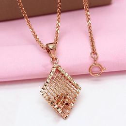 Chains 585 Purple Gold Plated 14K Rose Rhombus Type Hollow Ball Pendant Romantic Creative Charm Jewellery Wedding Neckalce For Woman Gift