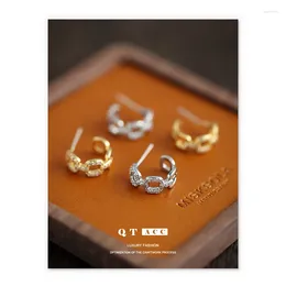 Hoop Earrings Brass Plated Genuine Gold/platinum Korean Minimalist And Niche Exquisite Inset Style Zircon Inlaid Hollowed Out C-shaped