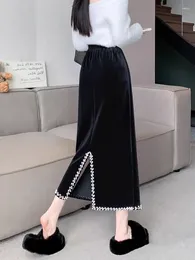 Skirts Korean High Waisted Beading Long Skirt Womens 2023 Summer Stylish Fashion Chic Ladies Elegant Party