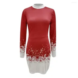 Casual Dresses Women Printed Dress Snowflake Print Gradient Colour Matching Sheath Warm Stylish Winter Fashion For