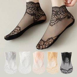 Women Socks Lace Sock High Quality Fashion Vintag Cotton Sox Transparent Floral Lady Girl Thin Short For Drop