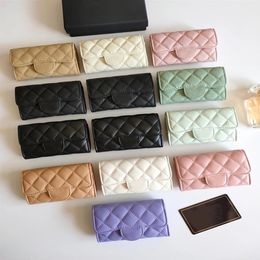 Luxury c fashion designer women card holders fold flap classic pattern caviar lambskin whole black woman small mini wallet pur329t