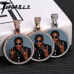 Pendant Necklaces Custom Po Memory Medallions Solid Pendant Necklace With Tennis Chain Hip Hop Jewelry Personalized Cubic Zircon Chains Gift 231124