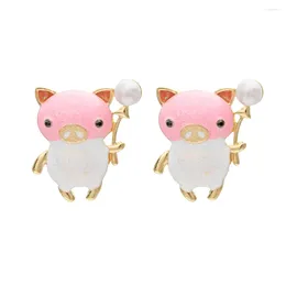 Stud Earrings Cute Pink Dripping Oil Cartoon Magic Pig Fashion Metal Enamel Pearl Animal Dangle For Women Jewellery
