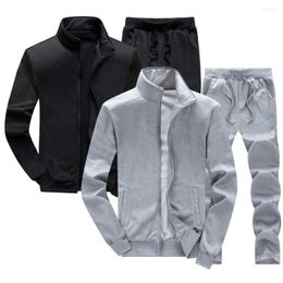 Gym Clothing Trendy Men Jacket Pants Stand Collar Super Soft Zipper Drawstring Sportswear Set Sporty For Working