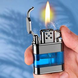 Lighters New unusual lighter transparent window grinding wheel ignition open flame retro metal inflatable birthday gift