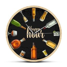 Happy Hour Wine Time Wine O'Clock Booze Wall Clock Man Cave Pub Bar Wall Decor Restaurant Wine Drinker Alcohol Gifts Winery A156N