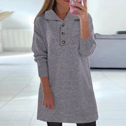 Casual Dresses Women Pure Color Lapel Button Long Sleeved Dress Sexy Summer For Autumn Ladies Loose T-Shirt