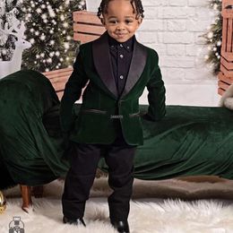 Suits Kids 1 Year Birthday Dress Baby Boys Green Velvet Blazer Jacket Pants Pograph Suit Children Wedding Performance Party Wear 230424