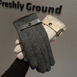 Winter men's wool warm gloves outdoor business leisure driving plus fleece gloves windproof cold can touch screen Korean gloves