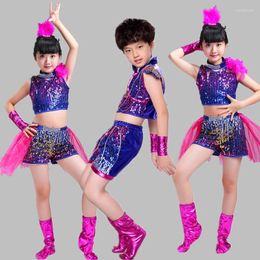 Stage Wear 2023 Children's Costumes Jazz Dance Performance Clothing Girls Sequins Junior Latin Modern Hip-hop