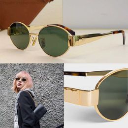 Triomphe lady Oval Frame Sunglasses CL40235 Womens Gold Wire Mirror Green Lens Metal Leg Triplet Signature on Temple Official Original brown Box 1DTA