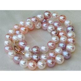 Pendant Necklaces Real po 18 "AAA Japan Akoya 9-10mm multicolor pearl necklace 14K gold buckle231118