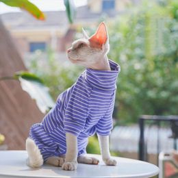 Cat Costumes Winter Clothes For Stripped Cotton 4-legged Coat Sphnx Long Sleeves Undershirt Kittens Devon Rex Jumpsuit