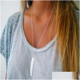 Pendant Necklaces Fashion Feather Necklaces For Women Teen Girls Long Leaf Pendant Sweater Chain Necklace Drop Delivery Jewellery Neckla Dhleh