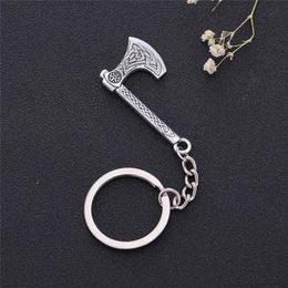 Keychains High Grade Women Men Viking Style Key Chain Axe Shape Flower Pattern And Special Rope Knot Provide Drop