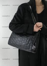 Classic Vintage 7A Luxury Women's Yls Niki Big Capacity Tote Shopping Designer Bag Black Chevron Quilted Crossbody Shoulder Bag With Silver Chain Handbag Purse Bag