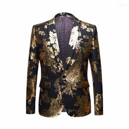 Men's Suits Stylish Gold Flower Pattern Casual Blazer Men Suit Jacket British Gentleman Wedding Grooms Slim Fit Fashion Coat Outfit Sequins