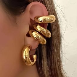Backs Earrings Oversize Chunky Round Circle Clip Earring For Women Gold Plated C Shape Ear Cuff Stud Tube Thick Earclips Jewellery E1241