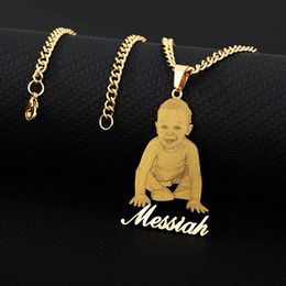 Pendant Necklaces Personalized Portrait Name Pendant Necklace Selfie Picture Po Necklace Stainless Steel Unique Jewelry Custom Gifts 231124