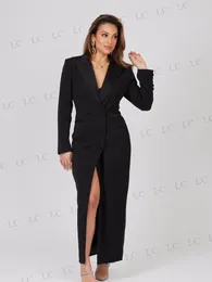 Women's Two Piece Pants Stylish Black Sexy Women Suits One Pieces Buttons Slit Blazer Dress Slim Fit Party Work Plus Size Tailored Mother Of