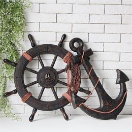 Mediterranean Style Fashion Ship Wooden Boat Beach VINTAGE Wood Steering Wheel Nautical Fishing Net Home Wall Decor Gifts 201212319Q