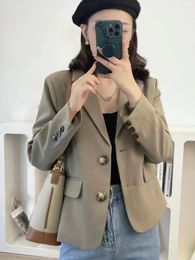 Women's Suits Black Blazer Women Short Jacket Long Sleeve Button Korean Spring Autumn Suit Office Ladies Tops Clothing